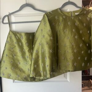 Chelsea & Violet Green Embellished Top and Skirt Set